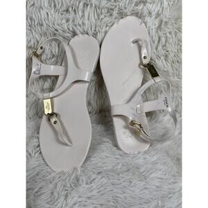 Coach Sandals Womens Size 9B White Jelly T-Strap Thong Gold Hardware Ankle Strap